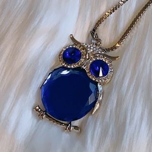 Faux sapphire gem blue Owl Necklace